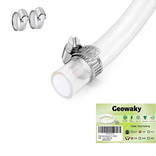 Clear Vinyl Tubing 1/2" ID × 5/8" OD -10 Ft 60PSI,Flexible Plastic Tubing,BPA Free Non-Toxic, Multipurpose Hybrid Clear Reinforced Tube with 2 Screw Clamps | Flexible Plastic Tubing,BPA Free Non-Toxic, Multipurpose Hybrid Clear Reinforced Tube with 2 Scre