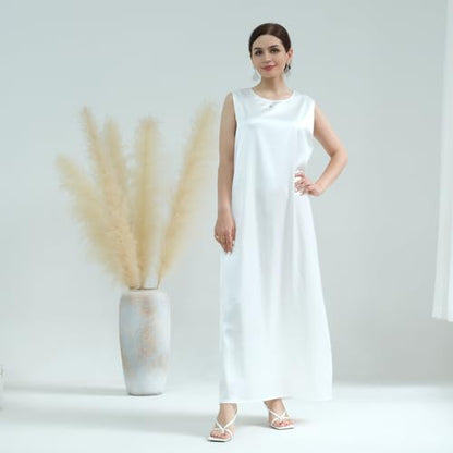 SYANKANGXIAO Ramadan Afrian Inner Under Dress for Women Dubai Abaya Turkey Muslim Sleeveless Long Slip Dress - color: White, size: X-Large