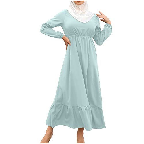 Ctreela Muslim Abaya Dress for Women Long Sleeve Tunic Islamic Prayer Dress Abaya Kaftan Dubai Dress Middle East Clothes - color: Green, size: Small