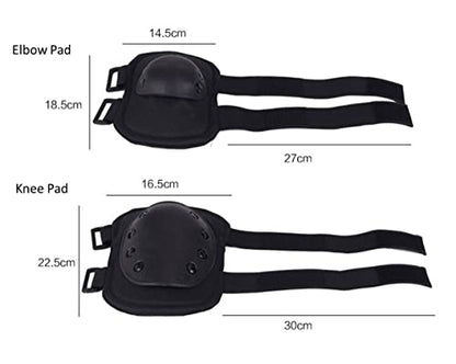 Knee Pad Elbow Pad Set Airsoft Knee Elbow Protective Pads Combat Paintball Skate Outdoor Sports Tactical Safety Guard Gear (Black-Set of 4, M-for Adult) - style: Black, Set of 4