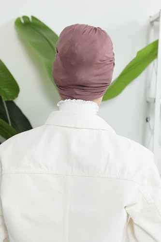 Aisha's Design Instant Turban Plain Cotton Scarf Head Wrap Lightweight Hat Bonnet Cap for Women - color: Dusty Rose