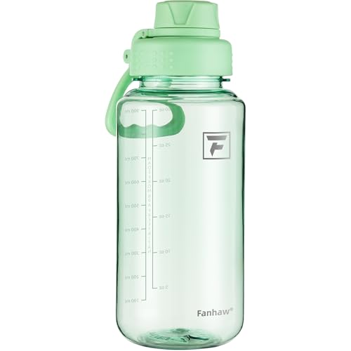 Fanhaw 32 oz Clear BPA-Free Tritan Water Bottle with Fast-Flow Spout Lid, BPA-Free & Leak-Proof Wide-Mouth Reusable Bottle for Gym, School & Office, Back to School Essentials (Glow Green) - color: Glow Green
