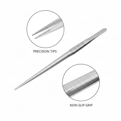 Stainless Steel Aquarium Tweezers for Aquascaping - 10.6 Inch Straight Head Tool for Precise Plant Placement and Substrate Arrangement in Freshwater Tanks