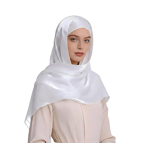 Organza Sheen Shimmer Crepe Hijab Scarf for Women Lightweight Sheer Shawl Wrap for Wedding and Evening Dresses - color: White