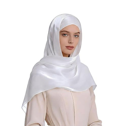 Organza Sheen Shimmer Crepe Hijab Scarf for Women Lightweight Sheer Shawl Wrap for Wedding and Evening Dresses - color: White
