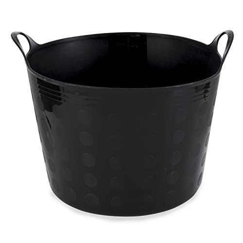 Tuff Stuff Products F12-BK Large 12 Gallon Plastic Outdoor Carry Flex Tub Storage Bin Container Tote Tubs Bucket with Handles, Black