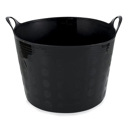 Tuff Stuff Products F12-BK Large 12 Gallon Plastic Outdoor Carry Flex Tub Storage Bin Container Tote Tubs Bucket with Handles, Black