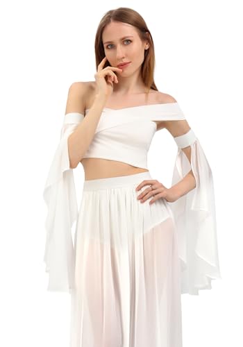 KUOIN Women's Long Flowy Bell Sleeves, Detachable Goth Arm Mesh Gloves for Wedding Party Renaissance Costume Accessories - color: White Elastic