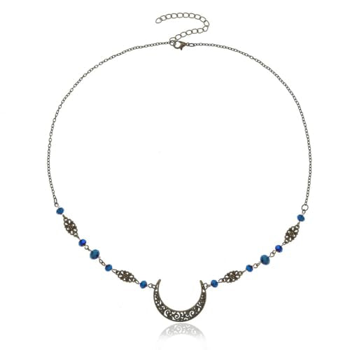 Yalice Boho Crescent Moon Head Chain Vintage Black Crystal Forehead Headpieces Rhinestone Witchy Halloween Hair Jewelry for Women - color: Bronze-Blue