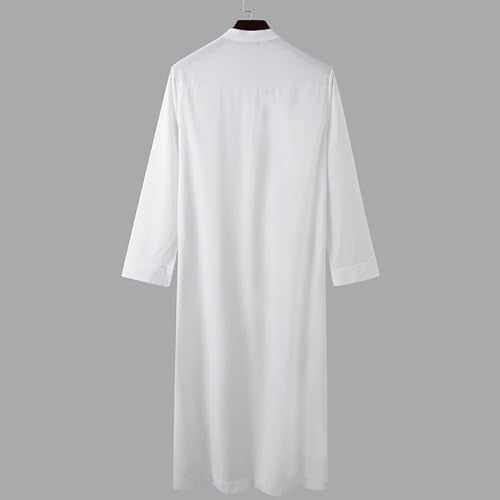 Men’s Muslim Islamic Thobe Robe Kaftan Long Sleeve Jubba Arabic Dubai Ethnic Prayer Gown with Pocket A19 - color: White, size: 3X-Large