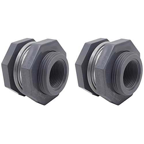 1 Inch NPT PVC Bulkhead Fitting, Pipe Connector, 2 Pack | For rain barrel, garden hose adapter, spigot kit, water tank, gallon drain bucket, aquariums and irrigation - size: NPT1