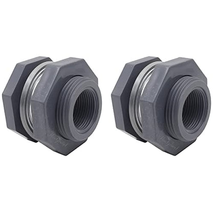 1 Inch NPT PVC Bulkhead Fitting, Pipe Connector, 2 Pack | For rain barrel, garden hose adapter, spigot kit, water tank, gallon drain bucket, aquariums and irrigation - size: NPT1