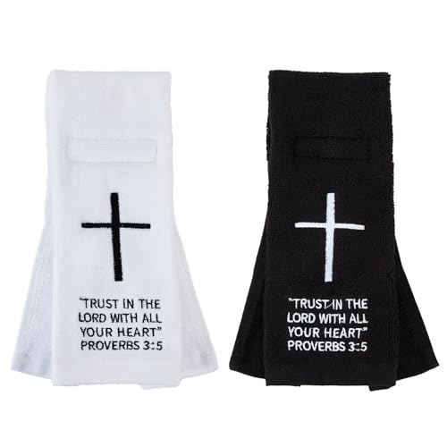 lotoo 2 Pcs Christian Cross Football Towel,Cotton Faith Bible Hook Loop Closure Quarterback QB Sports Towel for Men Youth Boys Adults - color: Proverbs 3:5(2pcs）