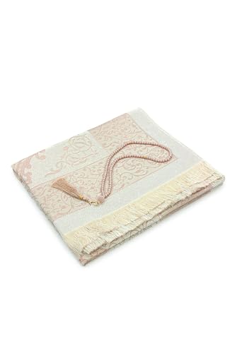 ihvan online Muslim Prayer Rug with 99 Beads Tasbih & Travel Bag, Soft Taffeta Sajadah, Lightweight & Foldable Janamaz, Portable Prayer Mat, Islamic Gift for Eid, Ramadan, Hajj & Umrah, Gold - color: Gold
