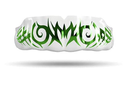 Impact Mouthguard Boxing, MMA, Muay Thai Sports Mouthguards for Youth Adults, Professional Custom-Fit, Tribal Emerald Green on White - color: Emerald Green on White