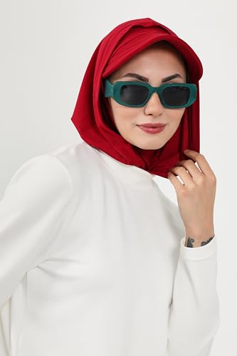 Aisha's Design Full Coverage Cotton Bonnet Hijab with Visor Modest Underscarf Bonnet - color: Dark Red
