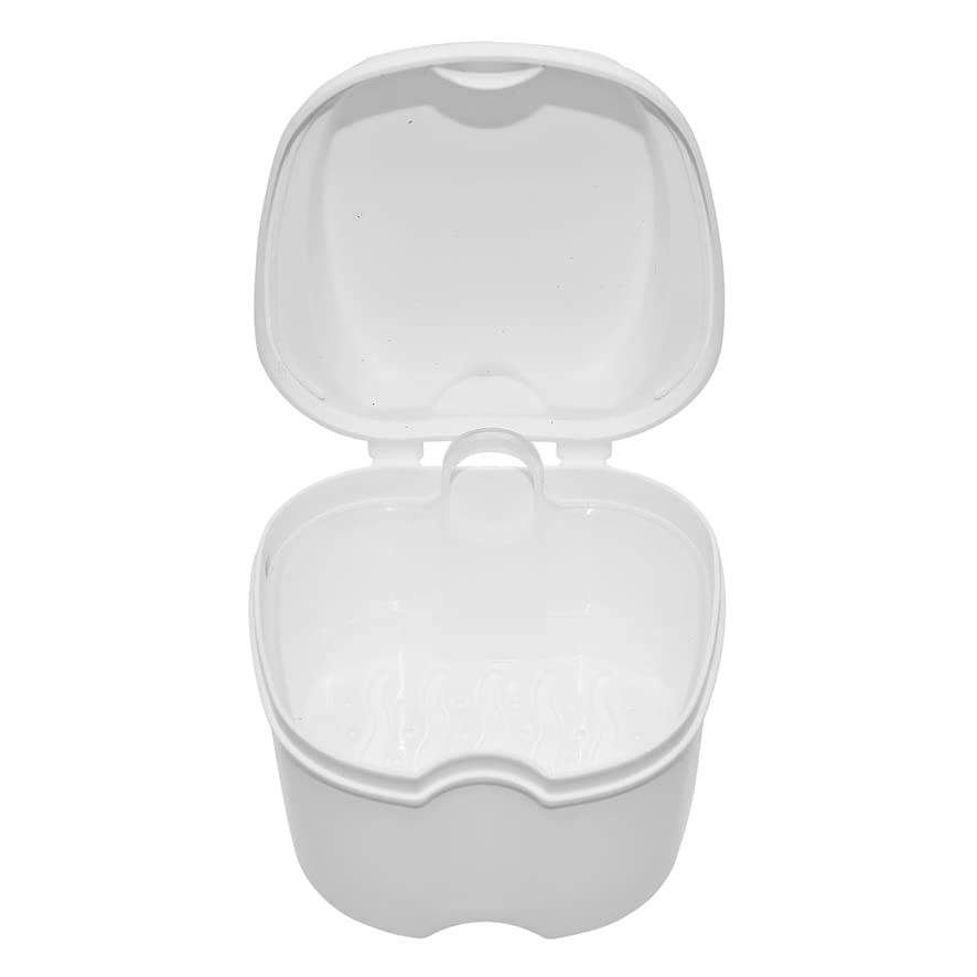 Denture Case, Denture Box with Strainer, Night Cleaner Denture Bath Box for Retainer, Mouthguard, False Teeth, and Denture Cleaning (White) - color: White