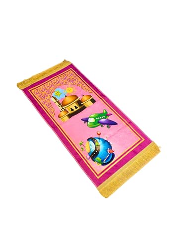 Muslim Kids Prayer Rug, Kids Prayer mat, Islamic Prayer Mat for Children with Free Tasbih and Cap - Ramadan Eid Gifts for Muslim Kids (Pink Set) - color: Pink Set