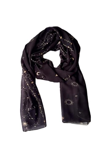 Hijab Modest and Elegant | Beautifully Designed Printed Chiffon Patterns | Muslim Women Head Scarf and Veil - color: Black M
