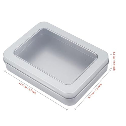 Rectangle Metal Tins with Hinged Window Lids, Silver, 24 Pieces | Hinged Window Lids, Mini Storage Organizer Set, For Home Kitchen, Office and School Supplies - color: Silver