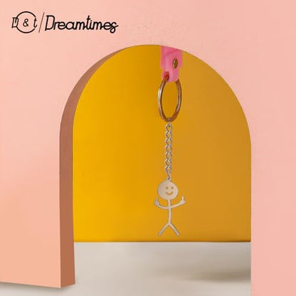 Dreamtimes Skeleton Smiley little Man Sign Language Keychain Finger Medium Stickman Bag Car Key Pendant Couple Gift Keychain - color: Silver