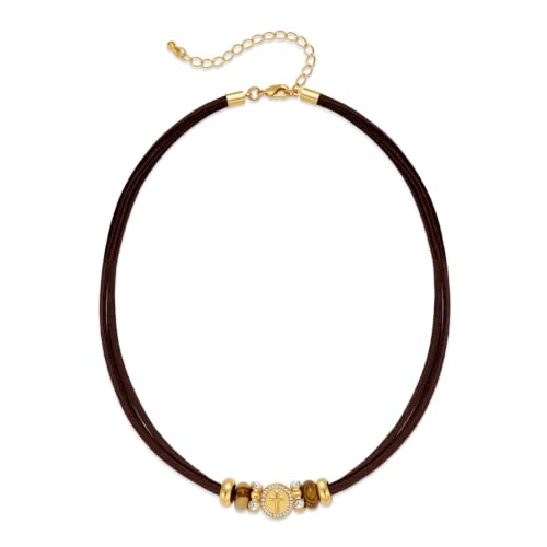 Paracord Rope Choker Necklace with Pendant for Women - color: Cross Coin