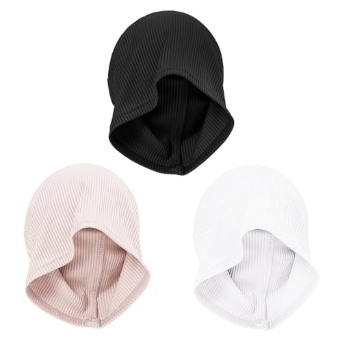 PURFUN 3 Pcs Muslim Inner Hijab Caps Women Solid Color Under Hijab Caps Stretchy Breathable Full Cover Undercap Tube Bonnet - color: Black+white+beige
