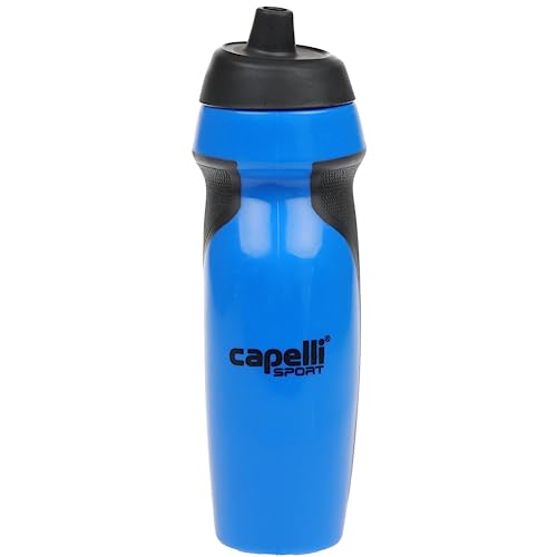 Capelli Sport Sports Water Bottle, Plastic Squeeze Water Bottle with Easy Open Nozzle and Grip Panels, Blue, 18.5oz - color: Blue