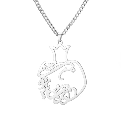 Pomegranate Arabic Calligraphy Necklace Islamic Blessing Love Hope Pendant Persian Muslim Amulet Religious Jewelry Gift for Women - color: Bismillah silver
