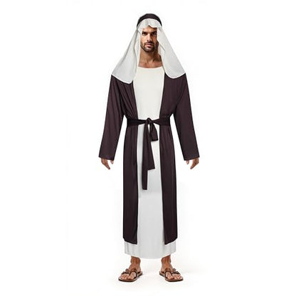 Adult Men's Jesus Joseph Biblical Costume Halloween Shepherd Easter Play Robe Set for Religious Events - size: Large