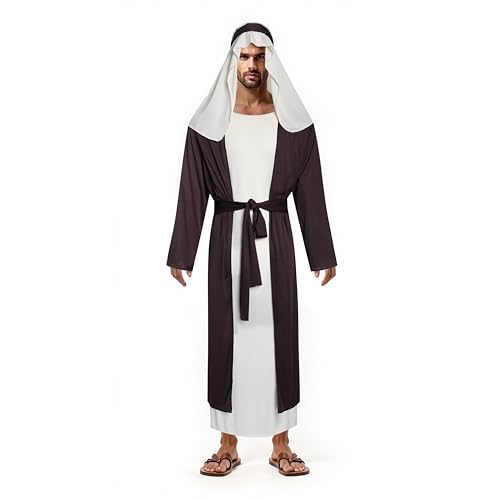 Adult Men's Jesus Joseph Biblical Costume Halloween Shepherd Easter Play Robe Set for Religious Events - size: Small