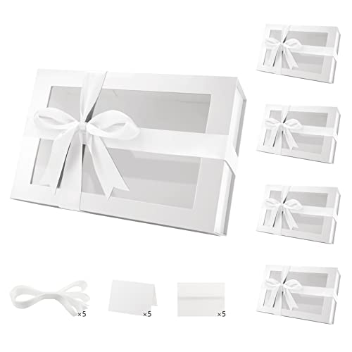 PACKQUEEN 5 Large White Magnetic Lids Gift Boxes with Window 13.5x9x4.1In - color: White-13.5x9x4.1 Inches-Pack of 5