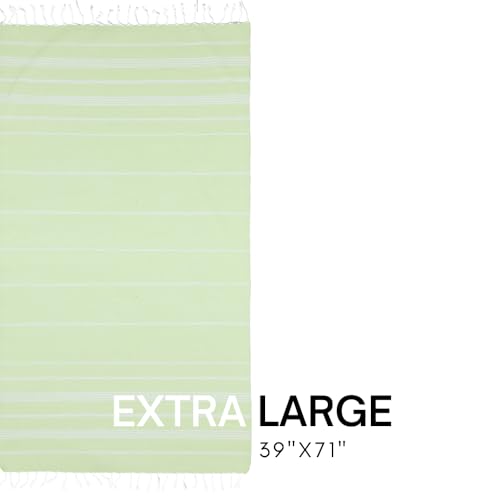 BAY LAUREL Turkish Beach Towel with Travel Bag 39 x 71 Quick Dry Sand Free Lightweight Large Oversized Towels Light - color: Pistachio Green With Floral Bag