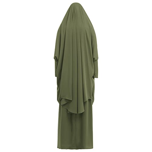 Prayer Clothes for Muslim Women Islamic Abaya Suit Maxi Skirt + Khimar Hijab 2pcss Burka Jilbab Kaftan - color: Army Green