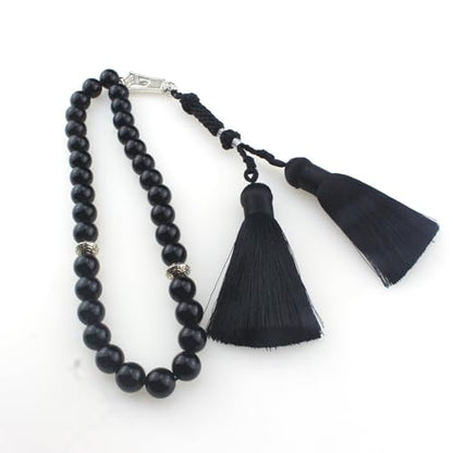 Muslims Islamic Dhikr Tasbeeh Tasbih Prayer Beads, 33 Black agate Stone Beads with Tassel