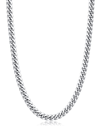 Jewlpire Silver/Black/Gold Chain for Men, Cuban Link Chain Necklace for Men Women, 4mm/6mm Mens Necklace 18K Gold Plated/316L Stainless Steel Mens Chains Necklaces 18/20/22/24/26 Inch - color: 6mm-stainless steel, size: 18 Inches
