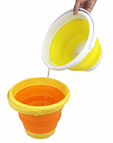SAMMART 5.5L (1.4 Gallon) Collapsible Plastic Bucket - Foldable Round Tub - Portable Fishing Water Pail - Space Saving Outdoor Waterpot (White/Lemon) - color: White/Lemon