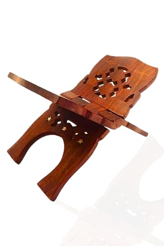Handmade Wooden Holy Book Stand – Ethnic Folding Rehal for Bible, Bhagavad Gita, Quran, Granth Sahib – Decorative Showpiece (16 cm, Brown)