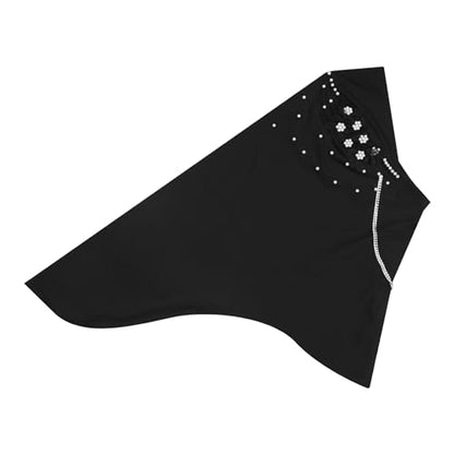 RARITYUS Women Bling Rhinestone Pearl Instant Scarf Muslim Hijab Fashion Shawl Head Wrap Turban Cap with Flower Accent - color: Black