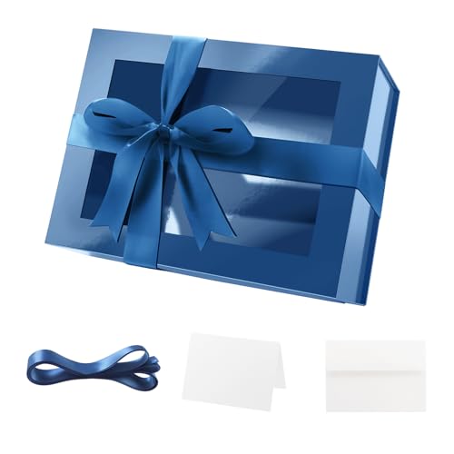 PACKQUEEN Blue Clear Magnetic Lid Gift Box with Window 9x6.5x3.8 Inches - color: Blue-9x6.5x3.8 Inches-Pack of 1