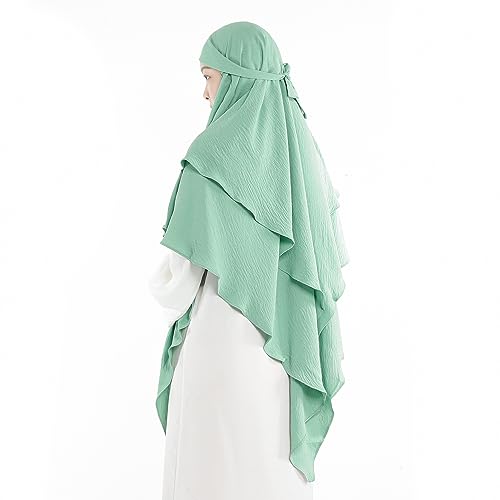 Khalat Muslim Prayer Hijab - 2 Layers Soft Breathable Islamic Dubai Women's Instant Long Hijab - color: Light Green