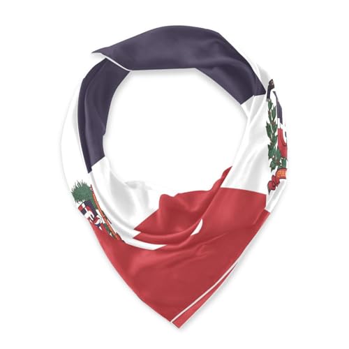 Bandana Square Head Scarf for Women Satin Hair Wrap Fashion Headband 27" - color: Dominican Republic Flag