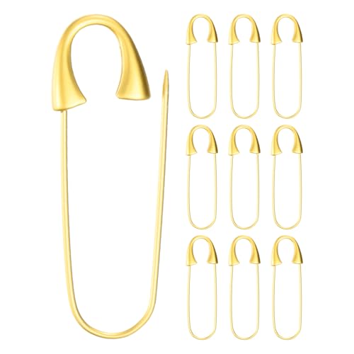 M METERXITY 10-Pack Large Safety Pin, 1.93 in(49mm) Zinc Alloy Heavy Brooch Pin for Sewing Clothes/Costume/Skirts Garments/Craft Supplies, Decorative Safety Pins [Gold Tone] - color: Gold Tone, size: 1.93 In(49mm)