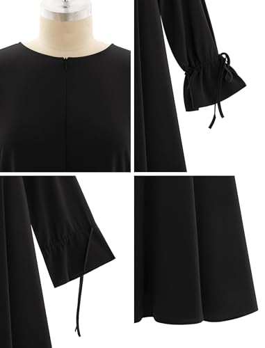 ODIZLI Women's Abaya Muslim Long Sleeve Tie Cuffs Prayer Dress Arabic Kaftan Dubai Turkey Islamic Dresses - color: Black, size: Medium