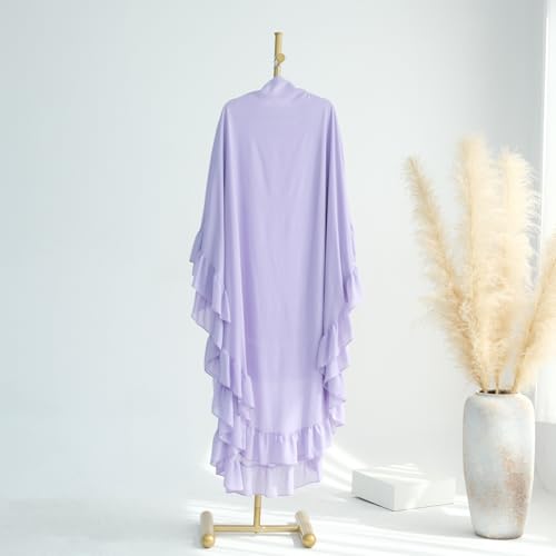 khalat Women's Hijab Chiffon Hijab for Women Muslim 2 Layers Ruffle Lightweight Large Hijab - color: Light Purple