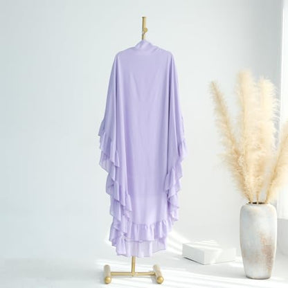 khalat Women's Hijab Chiffon Hijab for Women Muslim 2 Layers Ruffle Lightweight Large Hijab - color: Light Purple