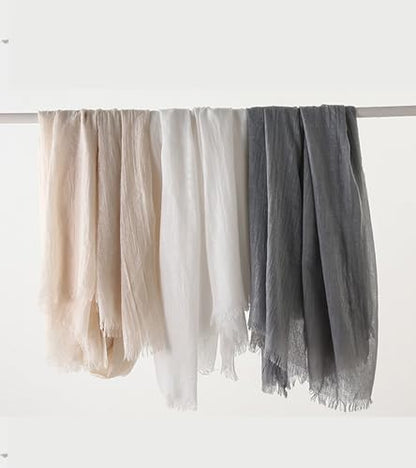 Solid color cotton and linen scarf, wrinkled all season versatile long sunscreen fashionable shawl - color: Light Gray
