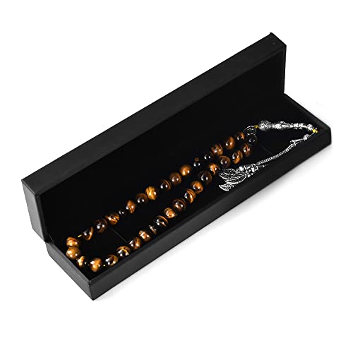 Tasbih Prayer Beads Tiger Eye Stone (33 Beads - 10 mm) - Muslim Rosary - Masbaha Finger Counter - Zikr, Dhikr Subha - Chapelet - Tasbeeh - Islamic Misbaha - Handmade Sibha - Ramadan Gift