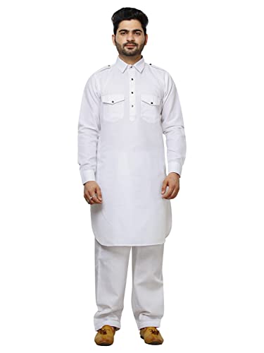 Pro-Ethic Style Developer Men Cotton Pathani Kurta Set Indian Wedding Dress | Traditional wear A-116 - color: White, size: XX-Large