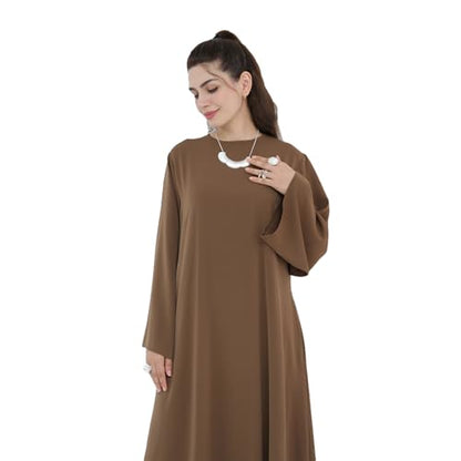 Women Abaya Dress with Belt Muslim Bell Sleeve Robe Islamic Prayer Jilbab | with Belt, A-line Skirt, Bell Sleeve - color: Dark Coffee, size: Medium